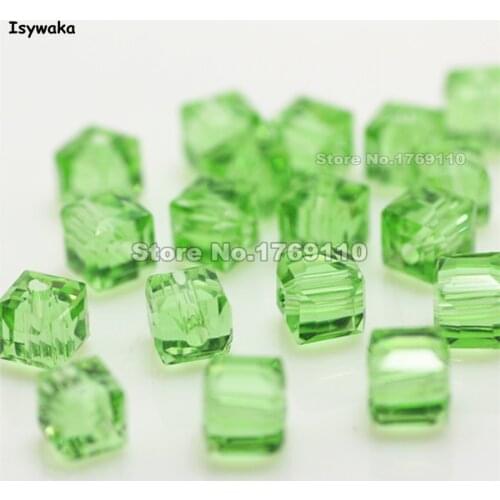 Isywaka 100pcs Light Green Color Square 6mm Austria Crystal Beads Charm Glass Beads Loose Spacer Bead for DIY Jewelry Making