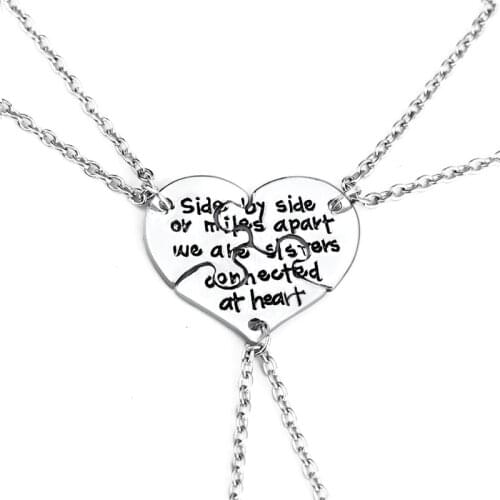 Side by side or miles apart we are sister connected at heart BFF Necklaces For 3 Best friend Necklace gift for sister bestfriend