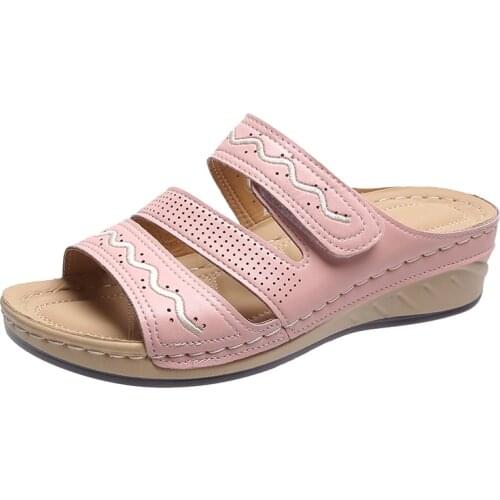 2021 Summer Women Wedge Sandals Premium Orthopedic Open Toe Sandals Vintage Anti-slip Leather Casual Female Platform Retro Shoes