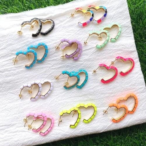 5 Pairs Brighten Color Rainbow Enamel Heart Stud Earrings For Women Girl Friend Lady Woman Jewelry Gifts