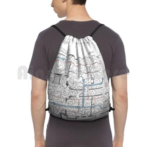 Hill House Blueprint With Forever House Repeated Dozens Of Times Backpack Drawstring Bag Riding Climbing Gym Bag Hill House