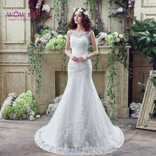 Wowbridal 2021 Neckline Mermaid Straps Chapel Train With Button Wedding Gown