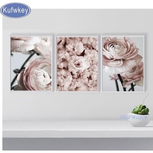 Triptych diamond embroidery Bloom Peony Nordic panel set of 3 Wall Art diamond mosaic Painting with diamonds flower wall decor