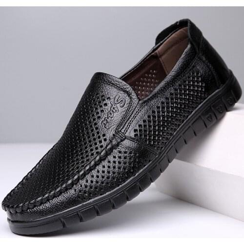 Summer Fashion Formal Men Shoes Punch Lace Breathable Hollow Business Dress Shoes Genuine Leather Casual Sandals Oxfords