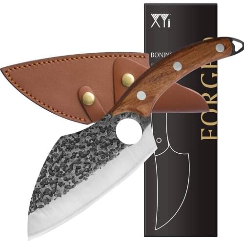 XYJ 6 inch Boning Knife Full Tang Handmade Forging Carving Knife 4Cr13 Stainless Steel Blade with Soft Leather Sleeves for Carry