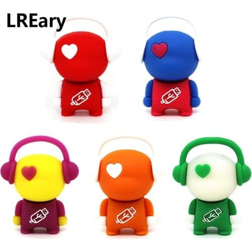 Funny Musician USB Flash Drive 64GB Cartoon Music Man Memory Stick Pen Drive 4GB 8GB 16G 32GB Pendrive Cute headphone man U Disk