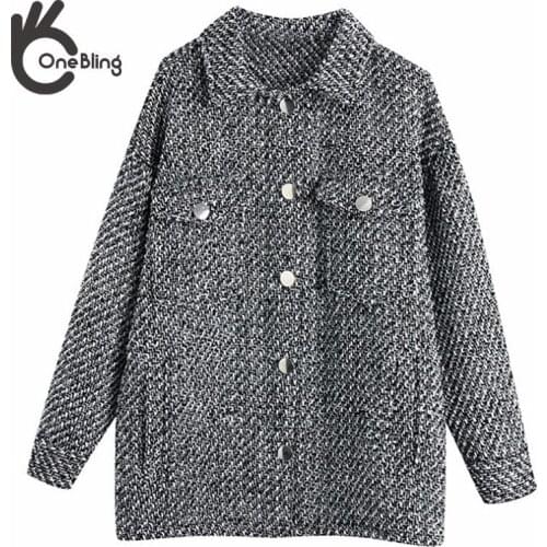 OneBling Women Plaid Coat Jacket Casual High Quality Warm Turn Down Collar Overcoat Long Sleeve Coats Big Packet Tops