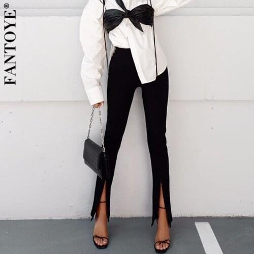 FANTOYE High Waist Zipper Split Pants For Women Autumn Fashion Skinny Femme Pantalon Streetwear Black Slim Trousers 2021 Hot