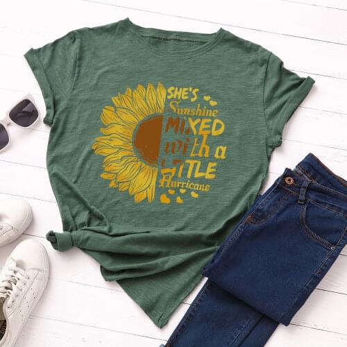 Women Short Sleeve Cotton T-Shirts Graphic Tees Summer Tee Tops for Female Loose Casual Oversized Tee Clothes Flower Sunshine