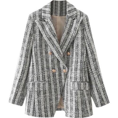 SeeBeautiful Two Pieces Plaid Loose Notched Long Sleeve Blazers Coat A-line Half-body Skirt Women Autumn 2021 New Fashion G349