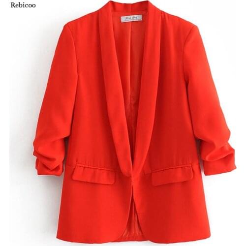 Casual women elegant blazer fashion ladies ruched sleeve blazers jacket vintage female streetwear suits girls chic suit