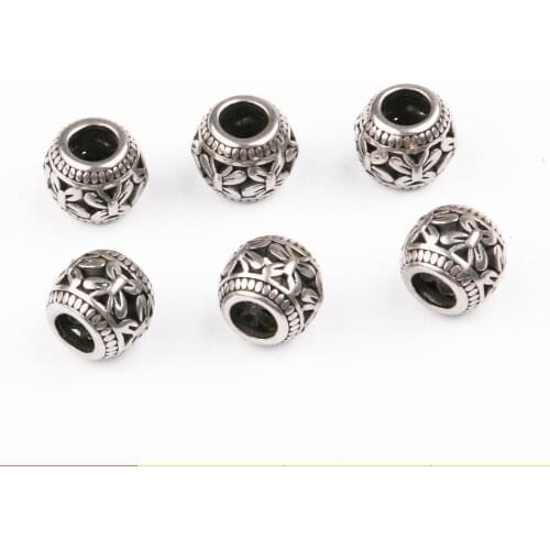 Antique Silver Color, 1PCS Stainless Steel Large Hole Oval Carved Loose Beads,Charms for Jewelry Making,Handmade DIY Accessories