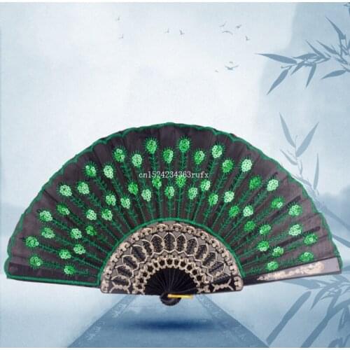 100pcs Peacock Flower Print Folding Hand Fans Women Girl Dancing Fan Elegant Plum Free Shipping