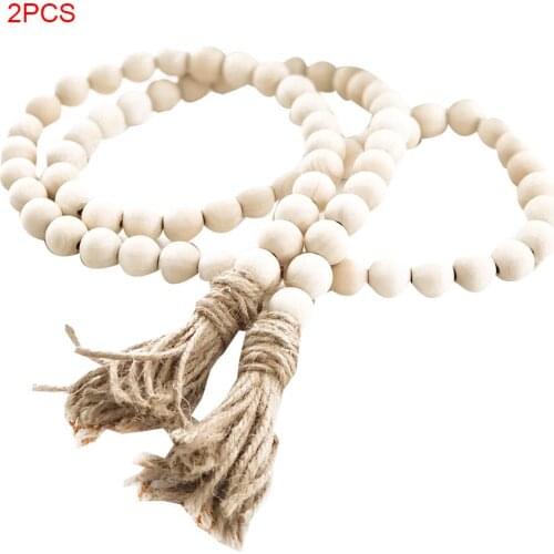 2 PCS Wooden Bead Garland Farmhouse Rustic Country Tassle Prayer Beads Wall Hanging Decorations