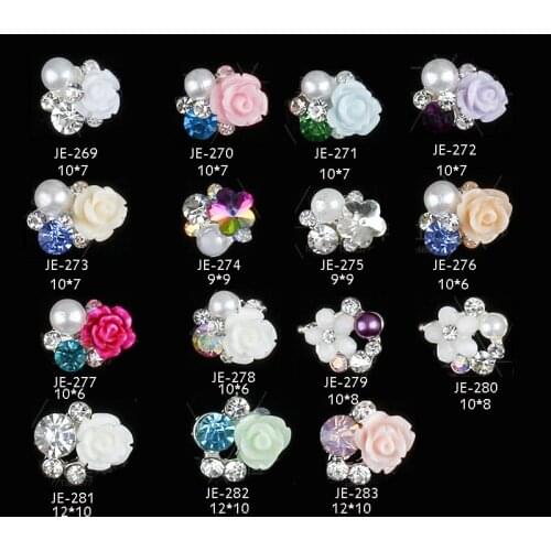 50pcs Crystal Nail Rhinestone 3D Rose Pearl Nail Art Decorations Strass Gem Stone Pink/Yellow Charms Drill For Manicure Art Nail