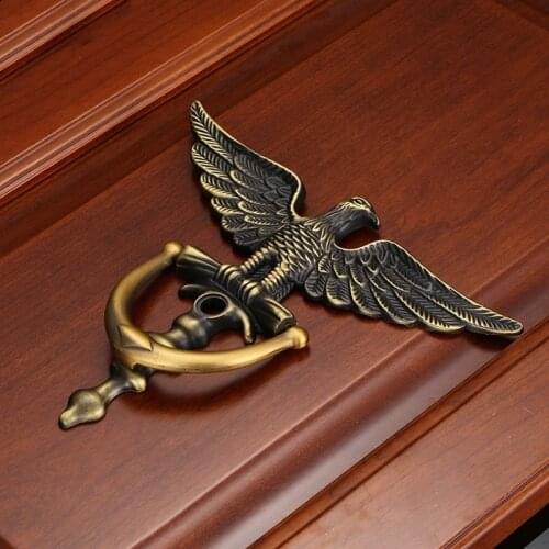 Antique European Door Knocker Zinc Alloy Eagle Head handle ring Green Bronze Home Decor gate Furniture Hardware
