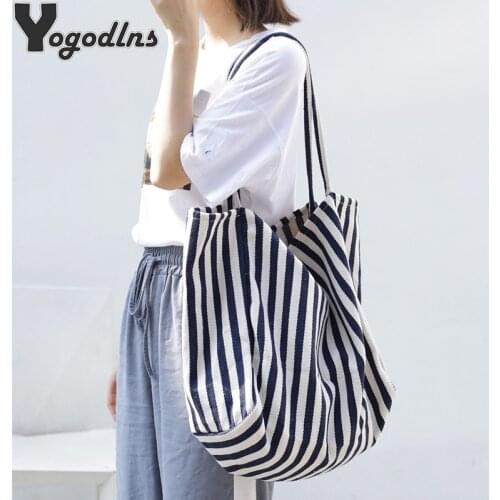 Large Capacity Canvas Women Tote Bag Simple Striped Shoulder Bag Female Casual Multifunctional Travel Top-handle Shopper Handbag
