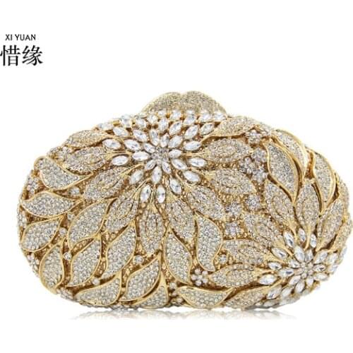 XIYUAN BRAND gold rhinestone clutch bag Luxury crystal diamond silver evening bags banquet bag wedding pochette party wallet