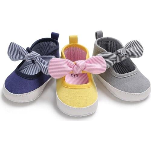Baby Shoes Classic Canvas Bow Cotton Baby Girl Shoes First Walker Fashion Stripe Cute Baby Girl Shoes Newborn