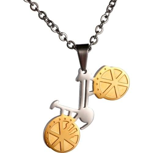 Statement Unisex Trendy Quality Stainless Steel Cute Bike Pendant Two Tone Bicycle Chain Necklace Jewelry Wholesale