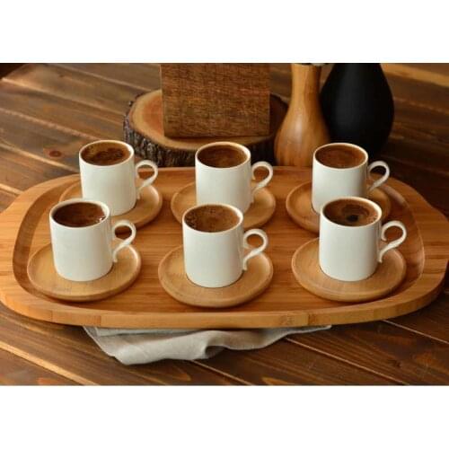 Porcelain Coffee Cup Luxury Set Of 12 Quality Saucer Holders Turkish Coffee Tea Cups with Bamboo Saucers Plate Dish Kitchenware