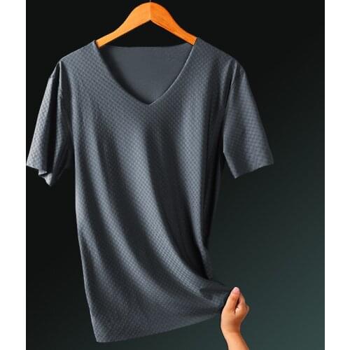 New Summer male v neck summer Tops youth thin elastic T Shirts cultivate morality grid quick dry campaign half sleeve shirt