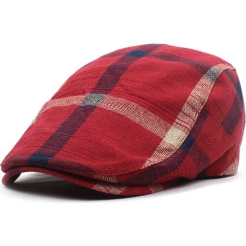 Plaid Cotton Newsboy Caps Men Flat Peaked Cap Women Painter Beret Hats 32
