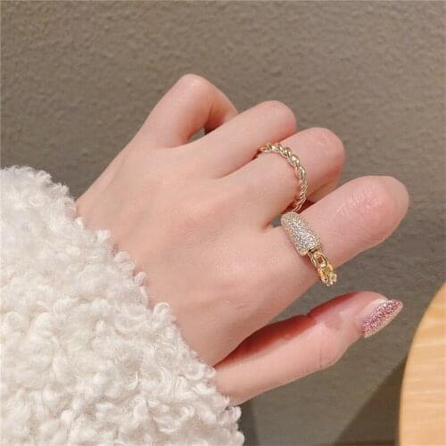 Trendy Adjustable Opening Circle Rings Women Simple Design Crystal Opals Stone Finger Ring Party Gifts Fashion Female Jewelry