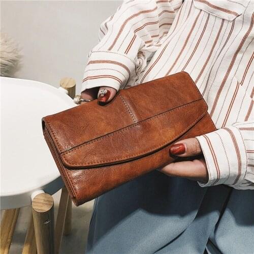 Cowhide Leather Trifold Wallet Women Long PU Leather Female Clutch Purse Hasp Female Phone Bag Girl Card Holder Elegant Pouch