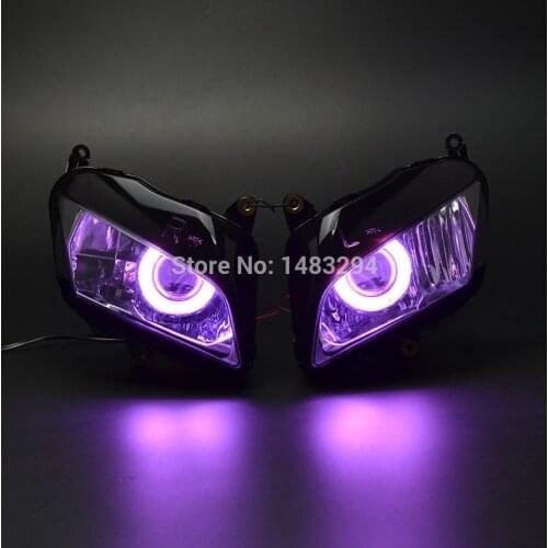 Custom Modified HID Projector Headlight Purple Angel Eyes Conversion Assembled Fits For Honda CBR600RR 2007-2012