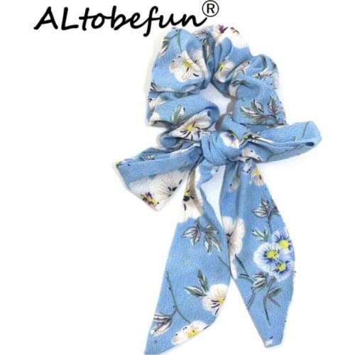 ALTOBEFUN Womens Fashion Printed Bowknot Ribbon Hair Band Female Headwear Horsetail Rope Lady Elastic Hair Strap TC140