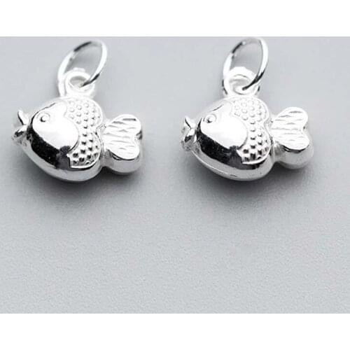 Trendy Double Side Metal Fish Charms DIY Women Jewelry Making Accessories 925 Sterling Silver Handmade Craft Pendants With Loop