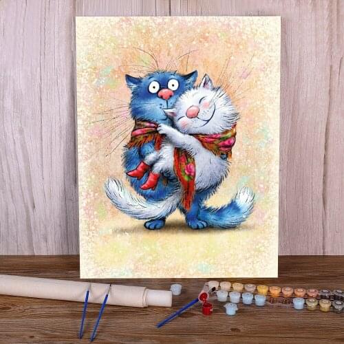 Cartoon Blue White Cat Paint By Numbers Kit Oil Paints 50*70 Boards By Numbers Decorative Paintings Crafts For Adults Art