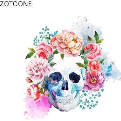 ZOTOONE Iron on Flower Skull Patch for Clothes T-shirt Heat Transfers Stickers for Kids Boys Washable DIY Patches Appliques G