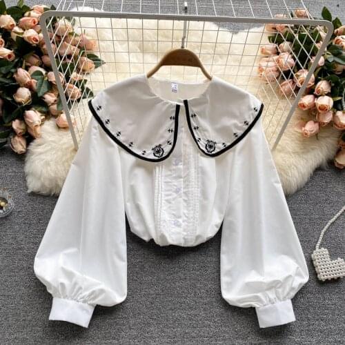 2021 New Autumn Korean Fashion Casual Embroidery Women Shirt Cotton Blouses Tops Female Long Sleeve Women Clothing Blusas Mujer