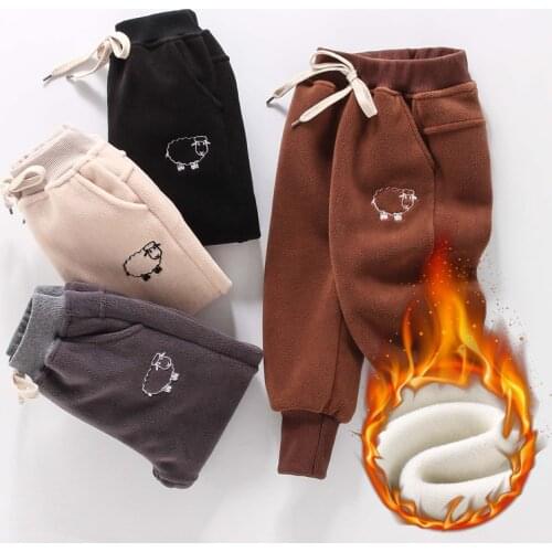 New Boys Thickening Pants For children 1-8 Year Winter Warm Pants with Fleece Long Cartoon Sheep Trousers