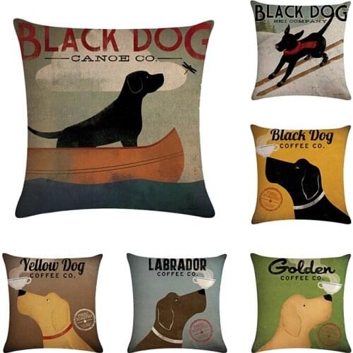 Cartoon Originality Dogs Pillowcase Siberian Husky Golden Retriever Cushion Cover Black Dog Cotton Linen Throw Pillow Cover