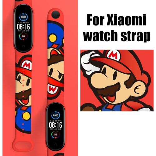 Suitable for Mi Watch 3/4/5/6 watch strap Cute Super mary Printed adjustable silicone wristband Cartoons Mario Replacement strap