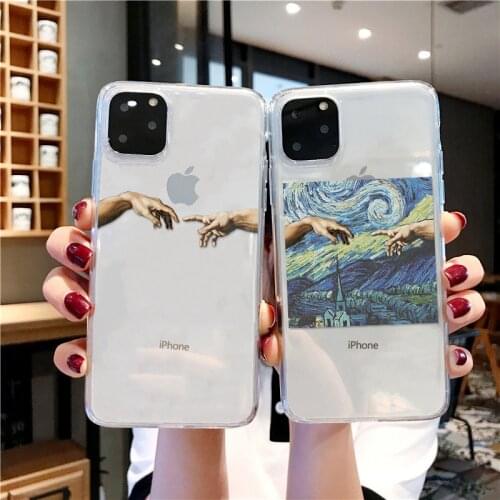 Kowkaka Luxury Art Line Pattern Phone Case For iPhone 11 Pro Max 12 Mini X XR XS 6 6s 7 8 Plus Clear Mona Lisa David Back Cover
