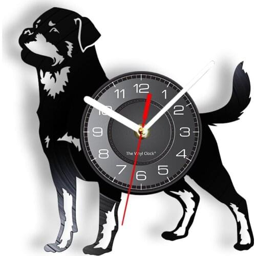 Rottweiler German Breed Vinyl Record Art Decorative Wall Clock Rottweil Butchers Rottie Disk Crafts Silent Dog Lover Gifts