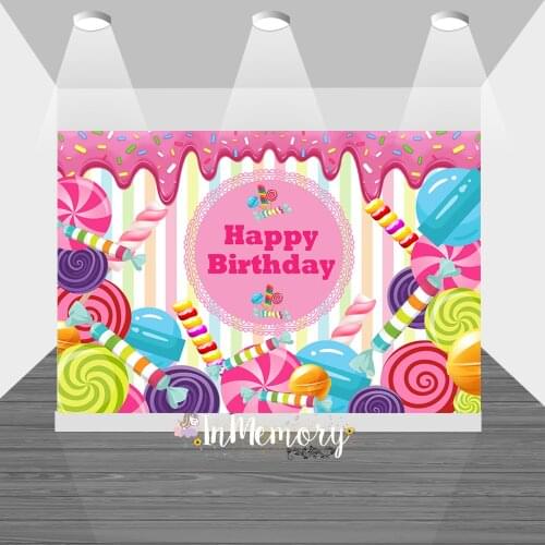 Pink Candy Donut Birthday Backdrops Lollipop Rainbow Newborn Photography Backgrounds Baby Shower Photocall Props