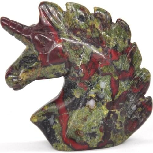2" Unicorn Statue Natural Dragon Blood Jasper Stone Carved Home Decoration Healing Crystal Reiki Figurine Spiritual Gemstone