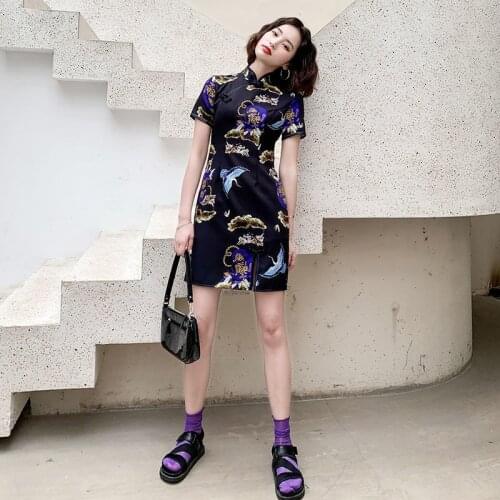 Mini Qipao Traditional Chinese Dress Women Classic Crane Oriental Bride Wedding Qipao Short Sleeve Cheongsam Sexy Split Lady