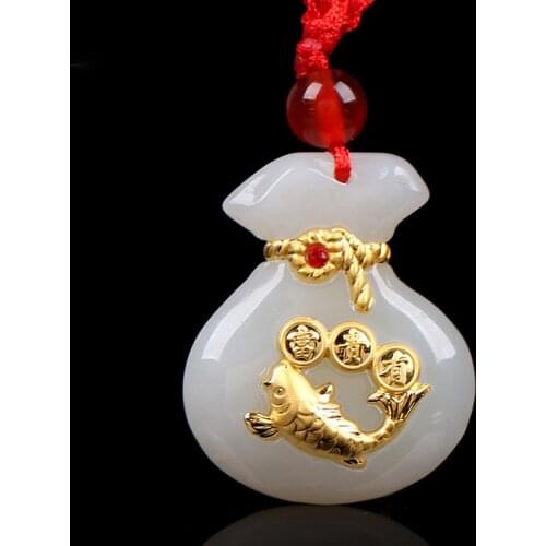 High Quality Fashion Fish Pendant Necklace Animal Pendant Carved Jade Necklace Men Good Luck Jewelry Natural
