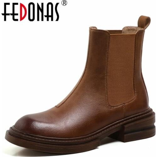 FEDONAS Autumn Winter Basic Women Ankle Boots Thick Heels Concise Genuine Leather 2021 Working Casual Shoes Woman Brand Design