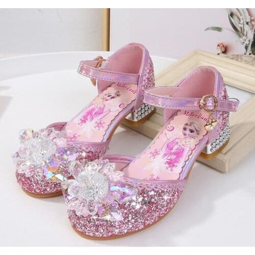 4-12 Years Old Kids Summer Crystal Shoes Fashion Frozen Elsa Sweet Bow Children Ballet Flats For Girls Baby Disney Princess Shoe