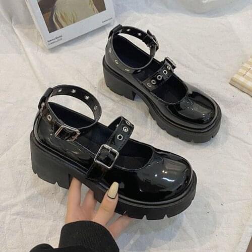 Japanese Style Lolita Shoes for Girls Women JK Black Gothic Thicken College Student cosplay costume High Heel Round Toe Shoes