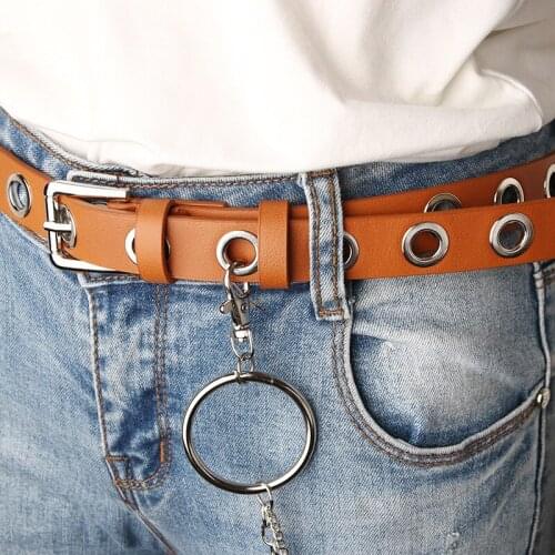 Rock full hole belt female simple wild punk style pants belt retro jeans beam belt luxury ladies belt With Metal Chain PY29
