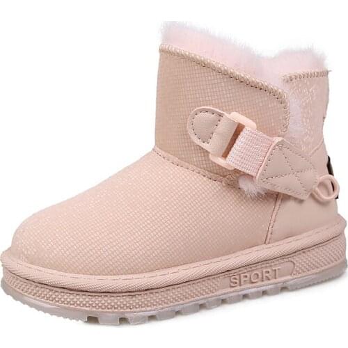 Winter Kids Snow Boots Baby Girls Ankle Boots Children Waterproof Leather Shoes Teenages Glitter Boots Boys Black Soft Boots