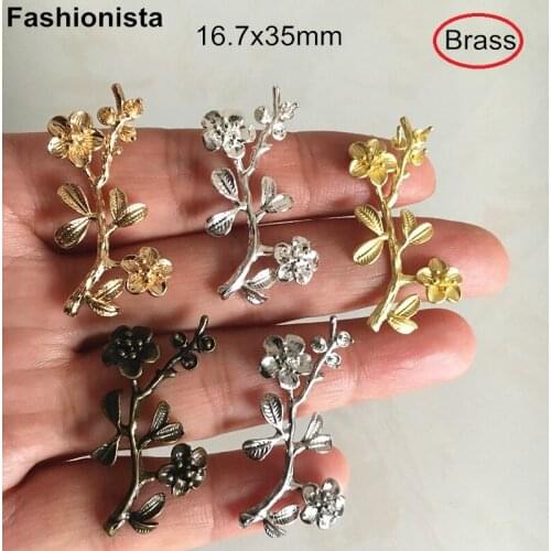 10 pcs - 3D Wintersweet Flower Branch 16*35mm Brass Casting Crafts WITHOUT Loop,Metal Filigrees For Jewelry Crafts DIY -A
